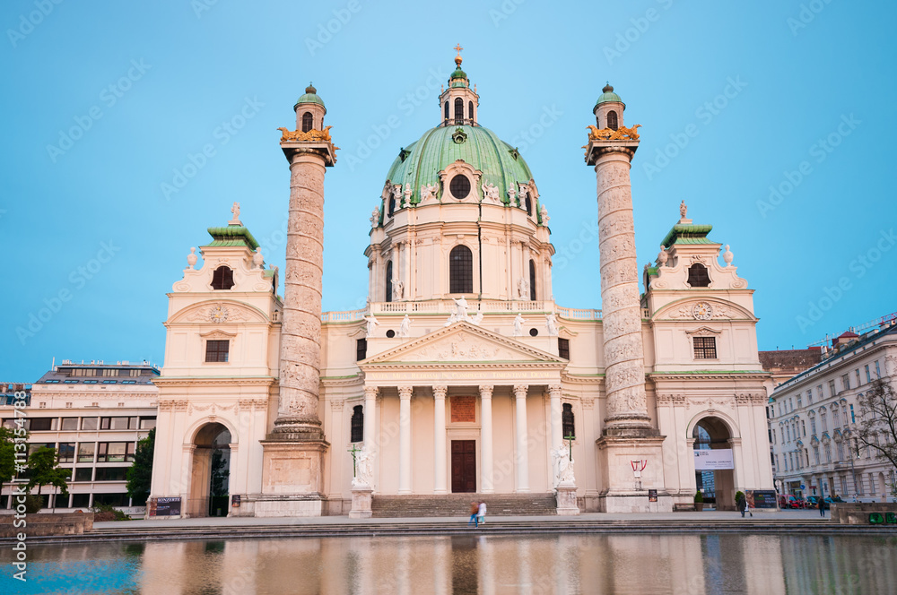 View of famous Saint Charles's Cathedral in Vienna, Austria