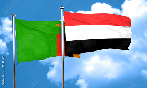 Free Download Zambia flag with Yemen flag, 3D rendering - GFXLoad