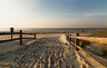 Fototapete Abstieg zum Strand Strandzugang mit Holzgeländer in Ocean City  © Elena Milovzorova
