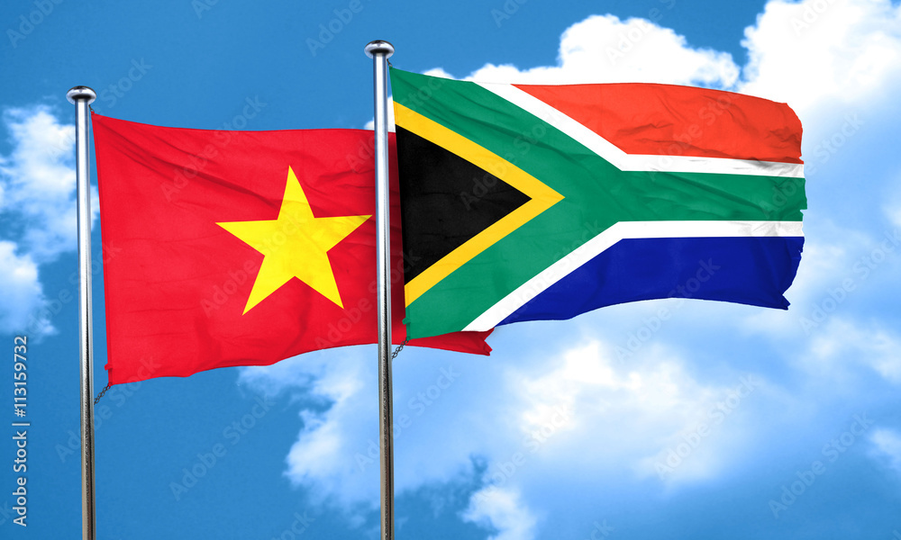 Vietnam flag with South Africa flag, 3D rendering Vietnam flag with South Africa flag, 3D rendering