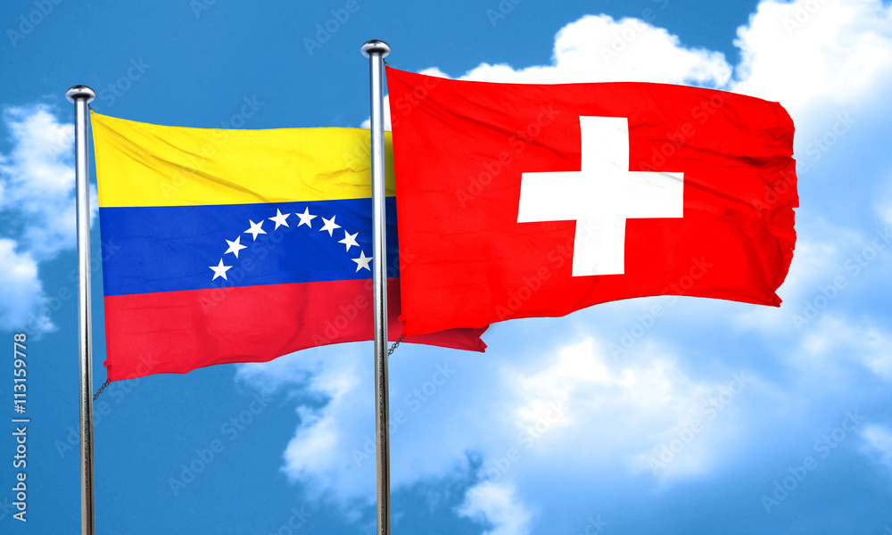 Venezuela flag with Switzerland flag, 3D rendering