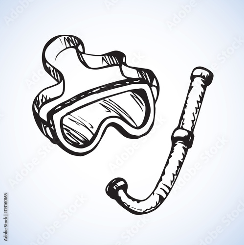 Diving snorkel and goggles. Vector drawing