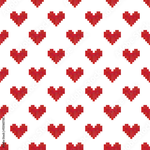 Geek valentine's day pixel hearts seamless pattern background.