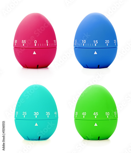 Four multi-colored timer with different time value.