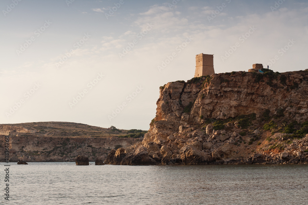 Għajn Tuffieħa Tower, Over Golden Bay, Malta, Europe