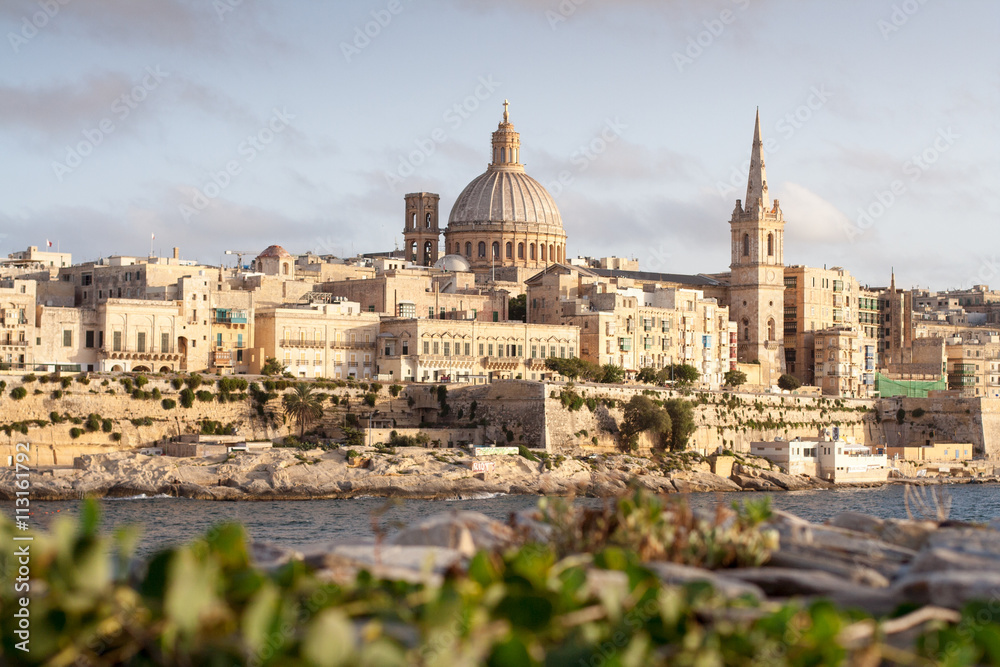 Golden sun on Valletta, capital of Malta