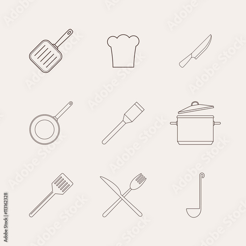 Kitchen and restaurant icon kitchenware set. Vector illustration.