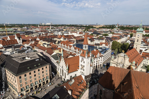 Beautiful wide-angle sunny aerial view of Munich, Bavaria.