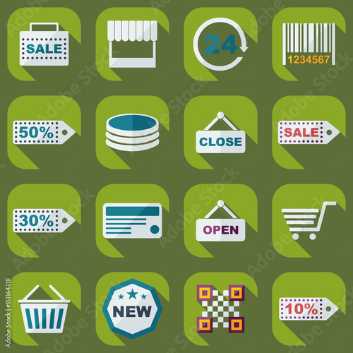 Flat concept, set modern design with shadow marketing sales
