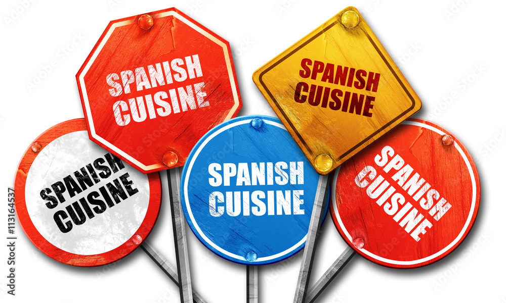 spanish cuisine, 3D rendering, street signs spanish cuisine, 3D rendering, street signs