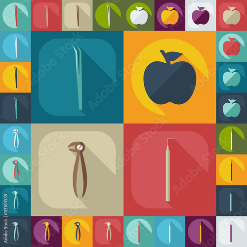 Flat concept, set modern design with shadow dentist tools