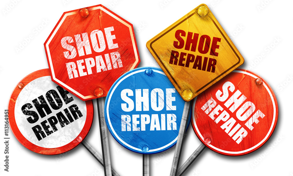 shoe repair, 3D rendering, street signs