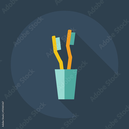 Flat modern design with shadow icons toothbrush