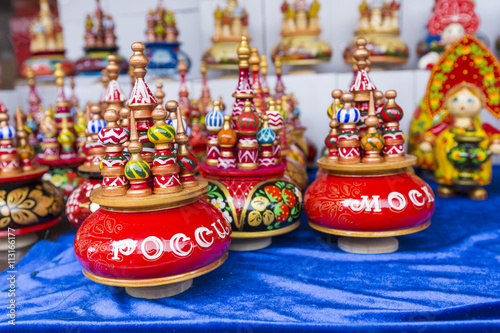 Very large selection of matryoshkas Russian souvenirs at the gift shop in Moscow