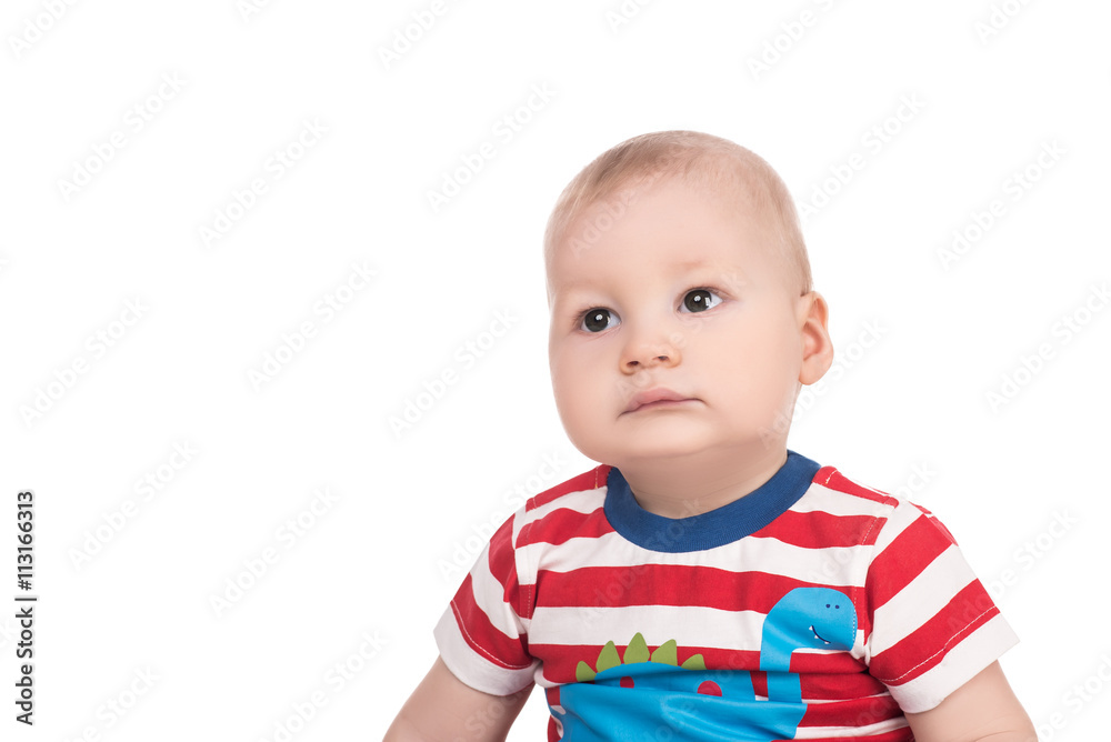 closeup portrait of cute baby boy with big eyes on white background, isolated closeup portrait of cute baby boy with big eyes on white background, isolated