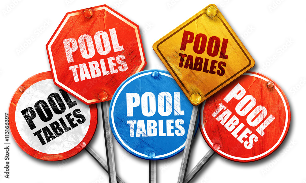 pool tables, 3D rendering, street signs