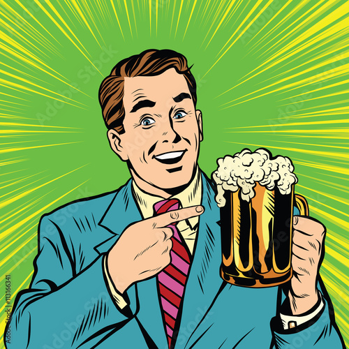 Retro man with a beer pop art