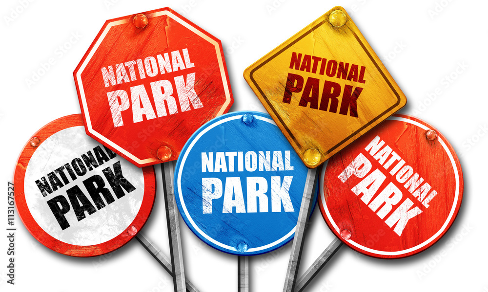 national park, 3D rendering, street signs national park, 3D rendering, street signs