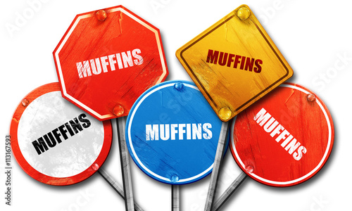 muffins, 3D rendering, street signs
