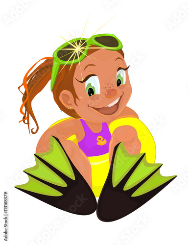 Little Summer Girl Sitting in Swim Ring