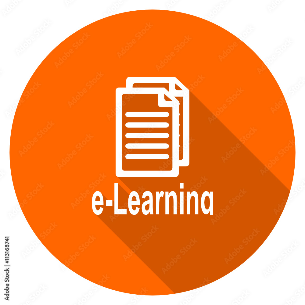 Flat design round orange e-learning vector icon Flat design round orange e-learning vector icon