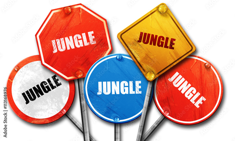 jungle, 3D rendering, street signs jungle, 3D rendering, street signs