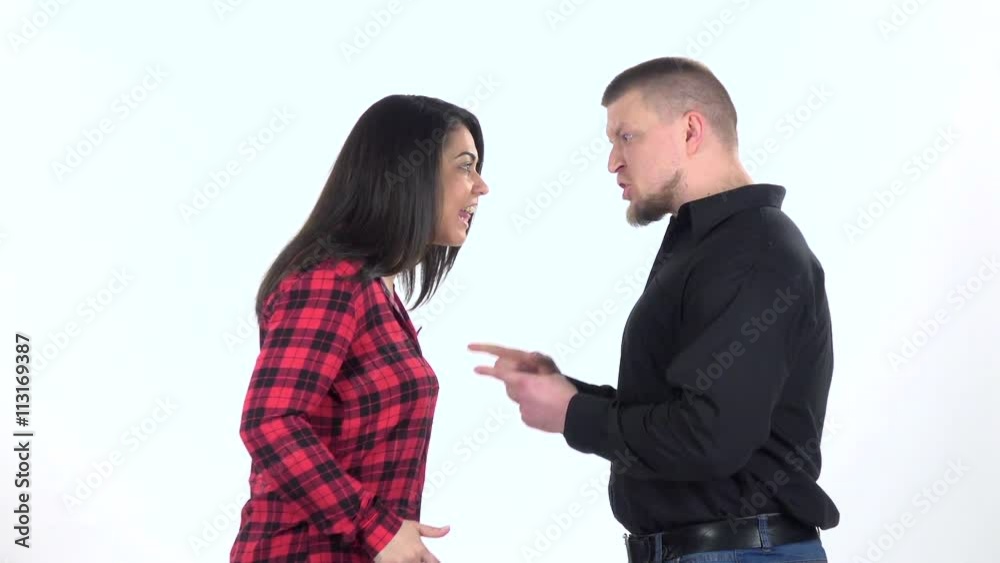 Couple find out the relationship on white background. Slow motion Couple find out the relationship on white background. Slow motion