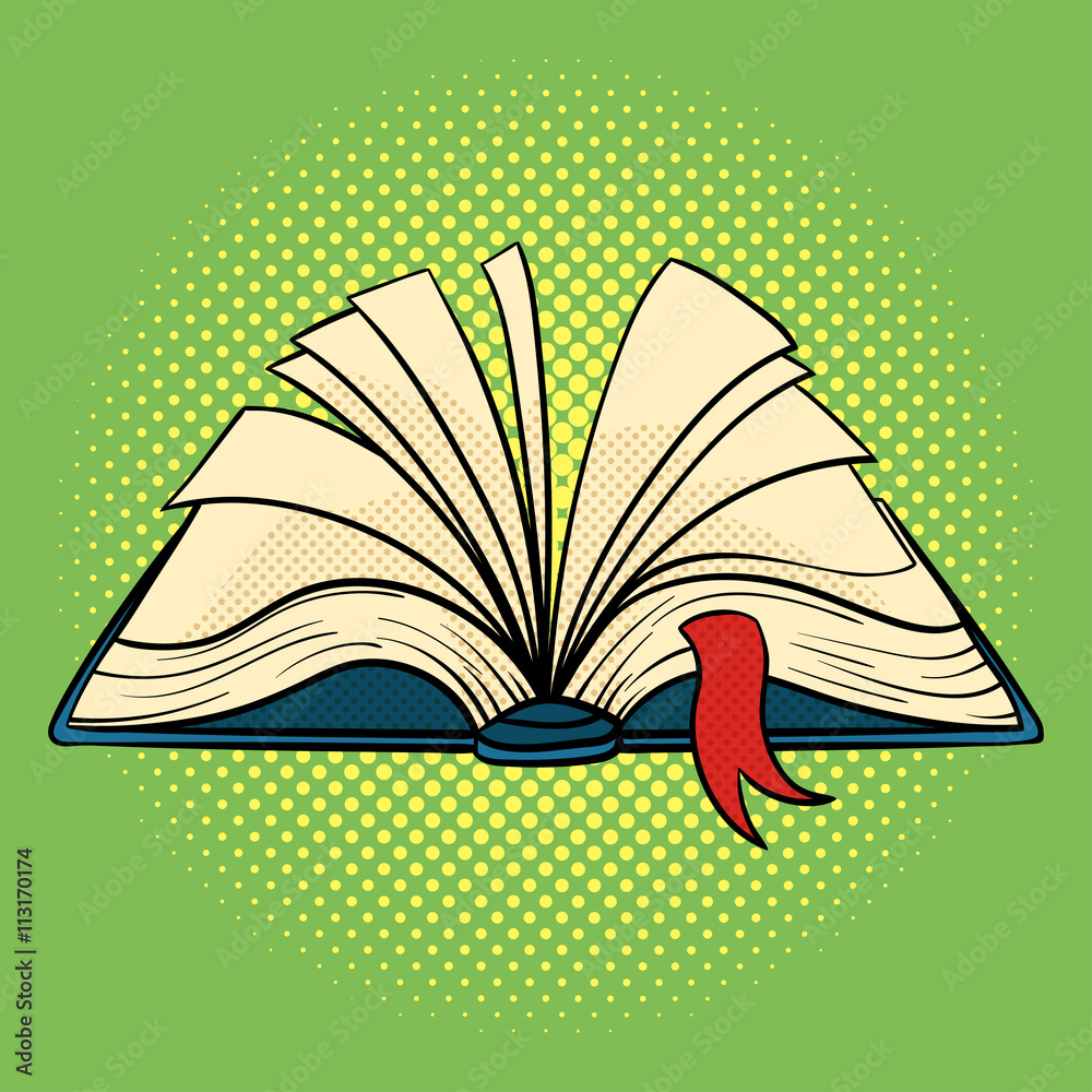 Vector hand drawn pop art illustration of book. Open book. Stock Vector