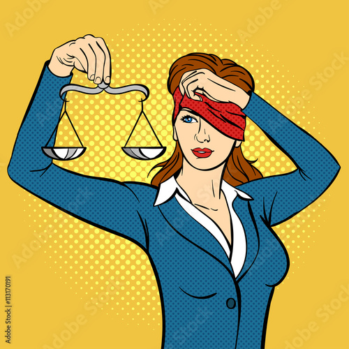 Vector hand drawn pop art illustration of young woman with the Libra