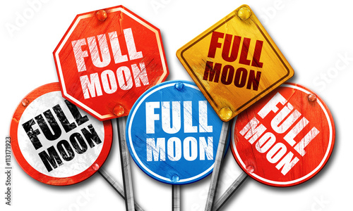 full moon, 3D rendering, street signs