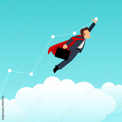 Superhero businessman pushing the graphic chart up