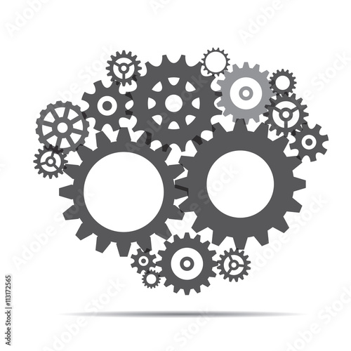Grey illustration of sprockets.
