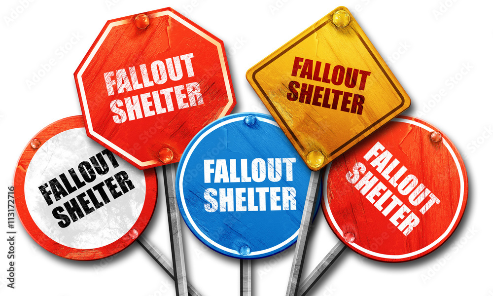 fallout shelter, 3D rendering, street signs fallout shelter, 3D rendering, street signs