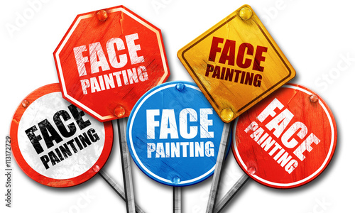 face painting, 3D rendering, street signs