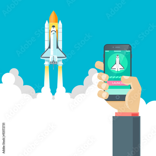 Mobile app. Launch of the space shuttle through a mobile application