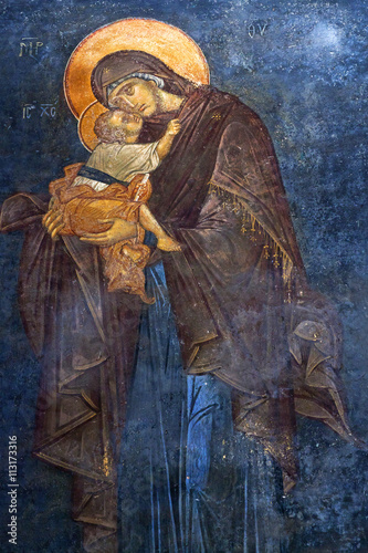 Tablou pe pânză The Eleusa icon in Chora church in Istanbul, Turkey.