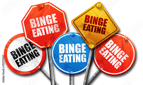 binge eating, 3D rendering, street signs