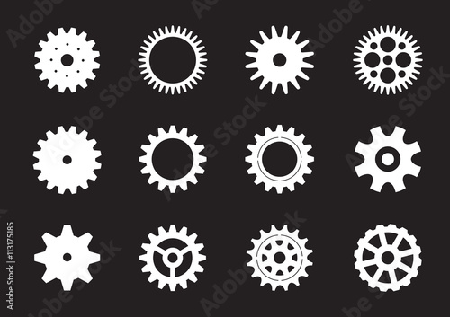 Set of white gears. Vector Illustration.
