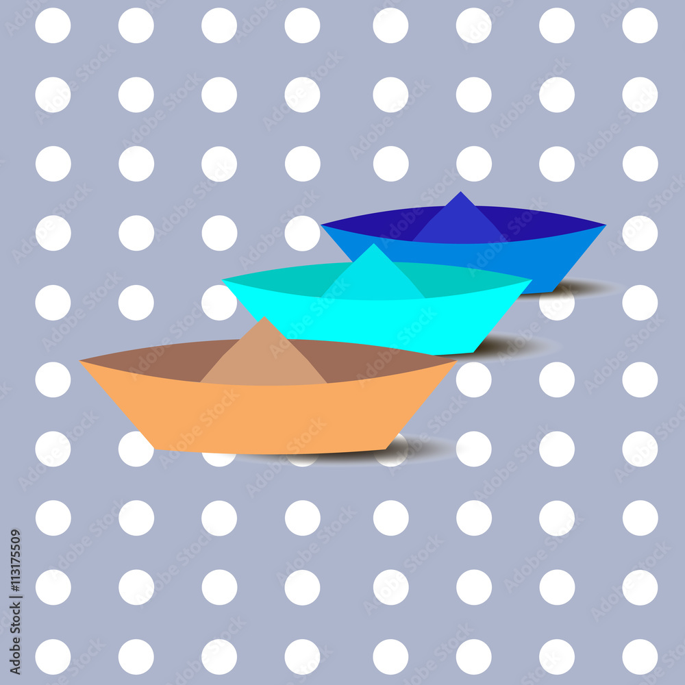 Color card, paper boat on the sea