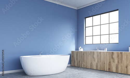 Blue bathroom interior side
