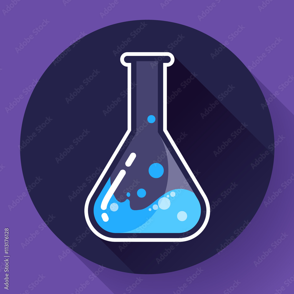 Chemical lab flask with liquid icon. Flat design style. Chemical lab flask with liquid icon. Flat design style.