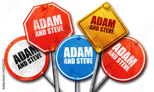 Foto adam and steve, 3D rendering, street signs