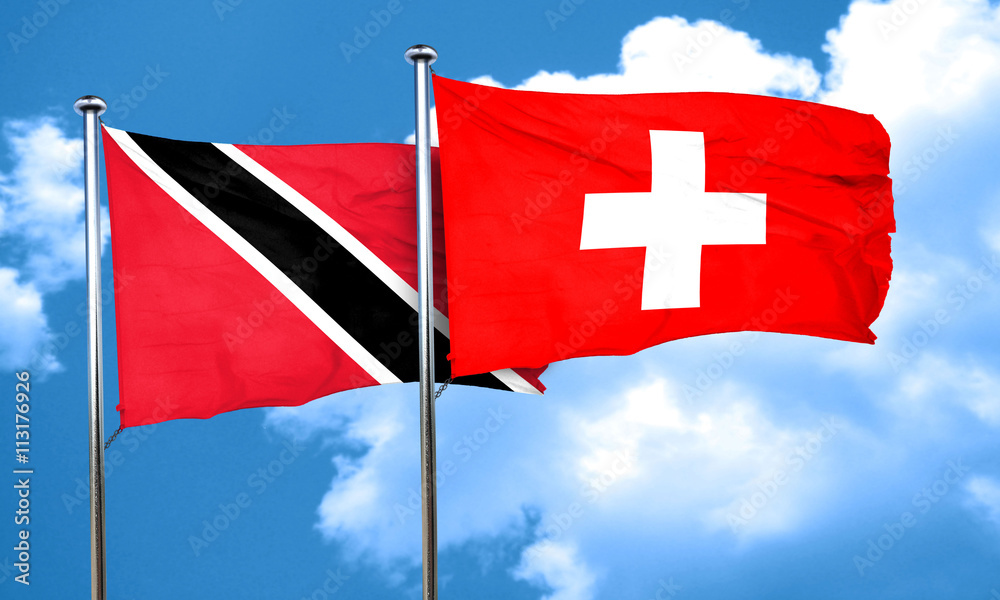 Trinidad and tobago flag with Switzerland flag, 3D rendering