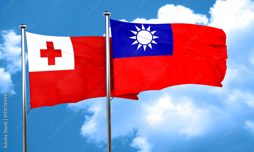 Tonga flag with Taiwan flag, 3D rendering