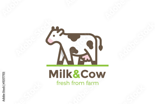 Cow Milk Farm Logo vector Linear Fresh organic meat farmer icon
