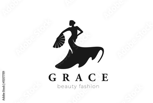 Dancing Woman Logo Fashion Beauty grace vector Negative space