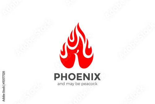 Peacock Phoenix droplet fire flame Logo Negative space burning