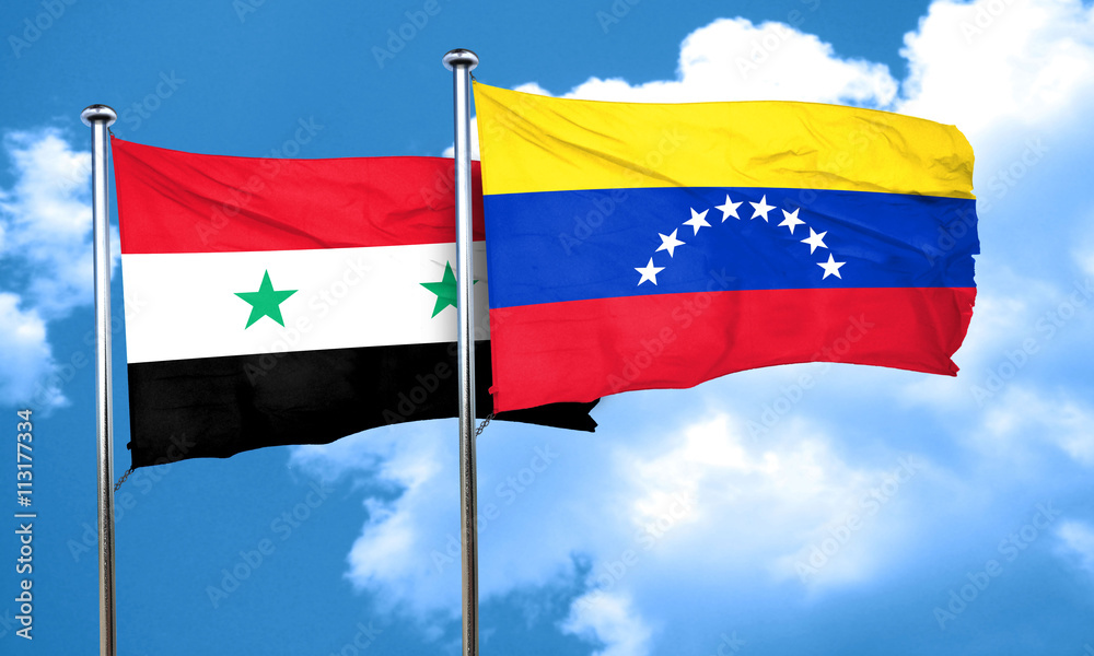 Syria flag with Venezuela flag, 3D rendering Syria flag with Venezuela flag, 3D rendering