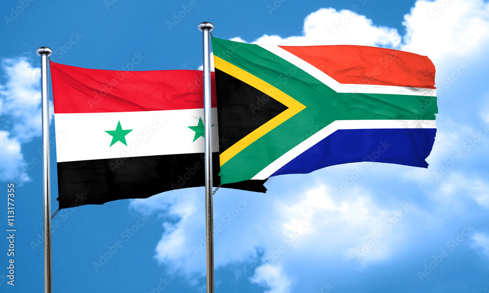 Syria flag with South Africa flag, 3D rendering Syria flag with South Africa flag, 3D rendering