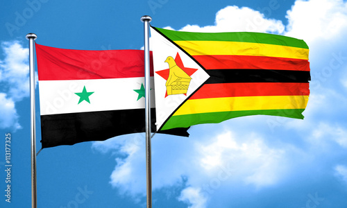 Syria flag with Zimbabwe flag, 3D rendering